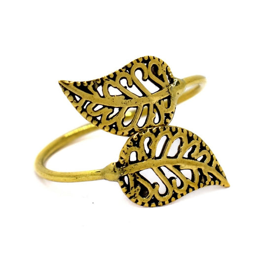 Brass double leaf cutout free size ring - IFR512