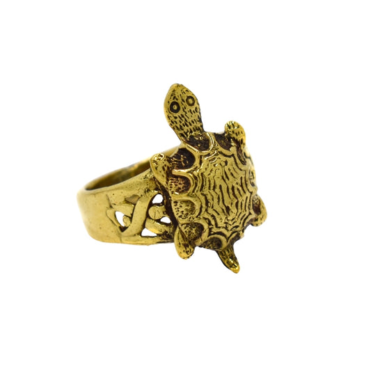 Brass Detailed turtle brass ring - IFR514