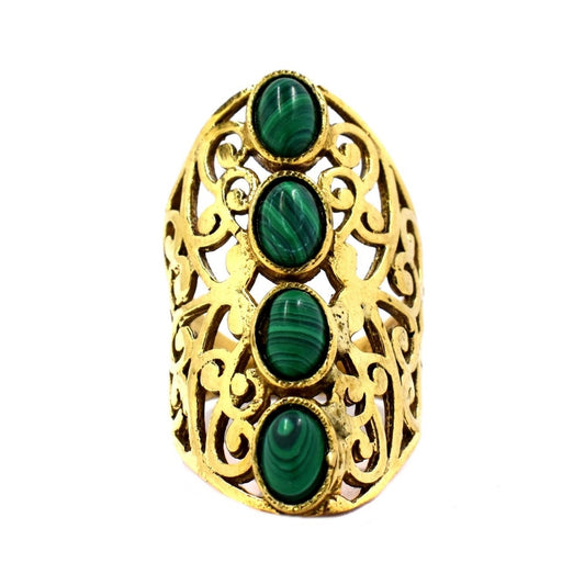 Brass gemstone cutout filigree statement ring - IFR517