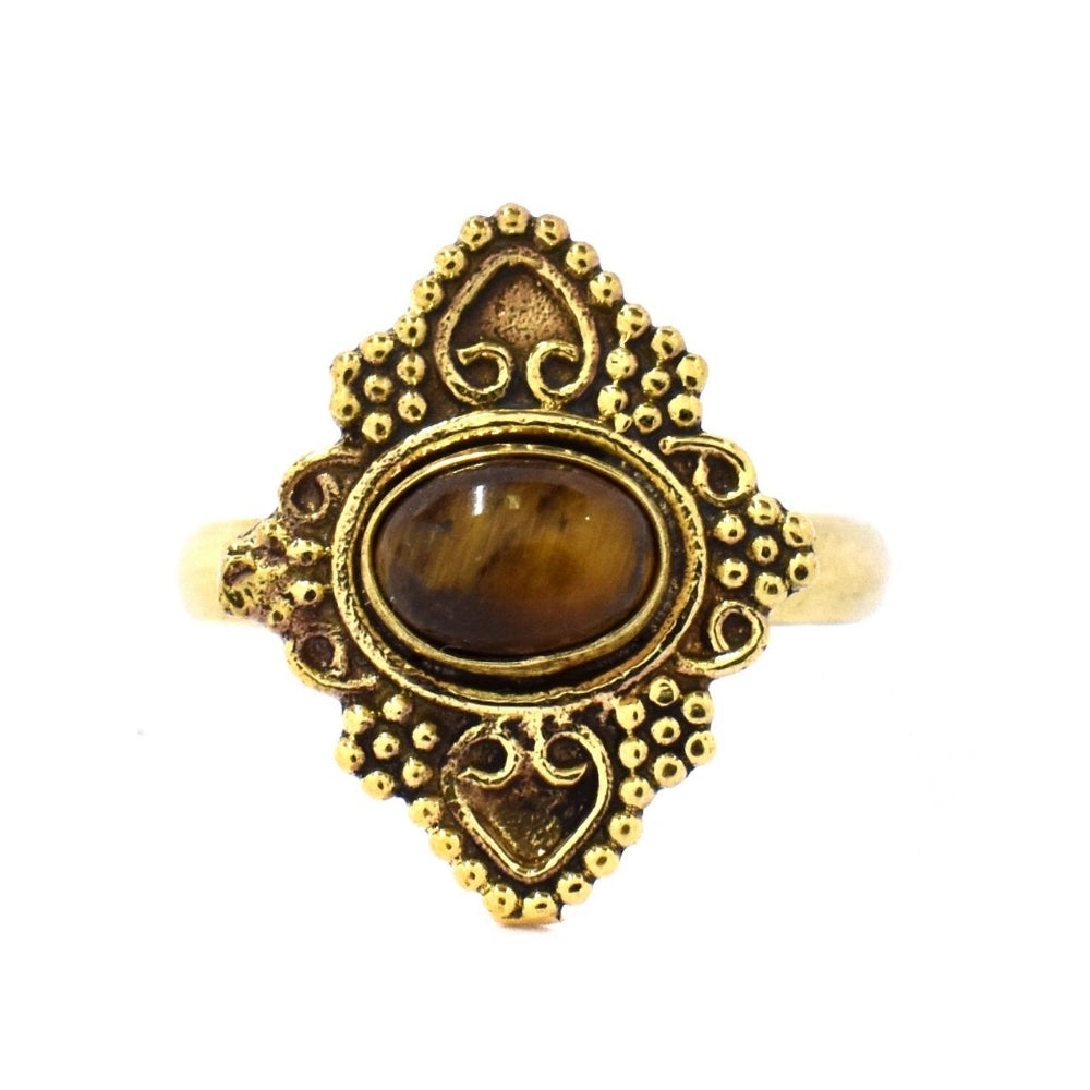 Brass and gemstone diamond shaped filigree ring - IFR520