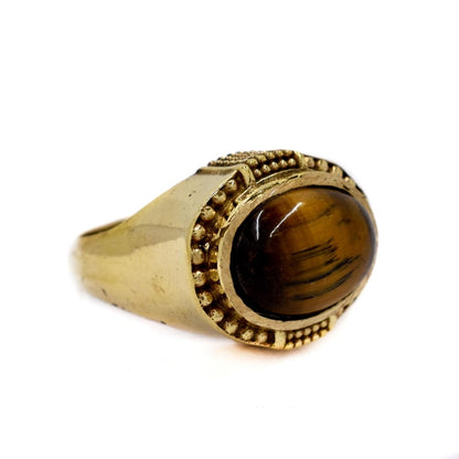 Brass gemstone oval statement ring with stipple detail - IFR537