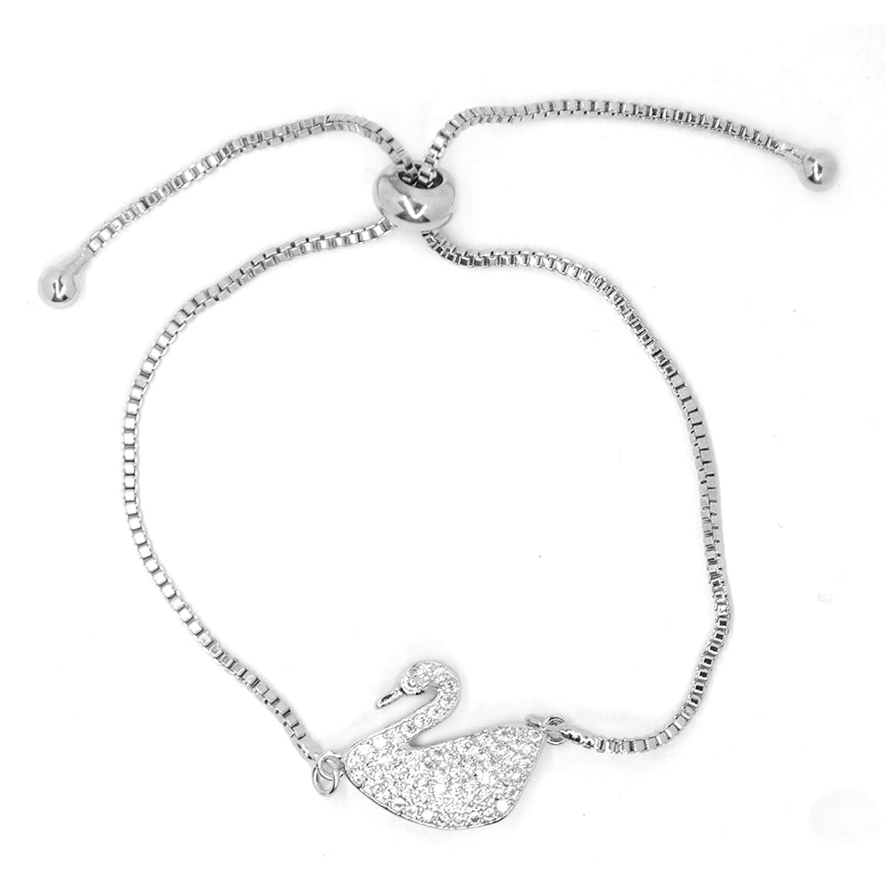 Premium cubic zirconia swan slide adjustable bracelet