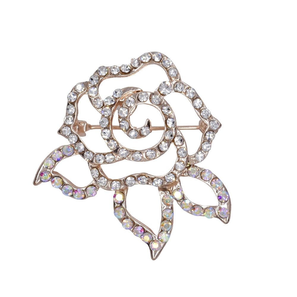 Fashion gold plated crystal rose and leaf brooch - LBR5166