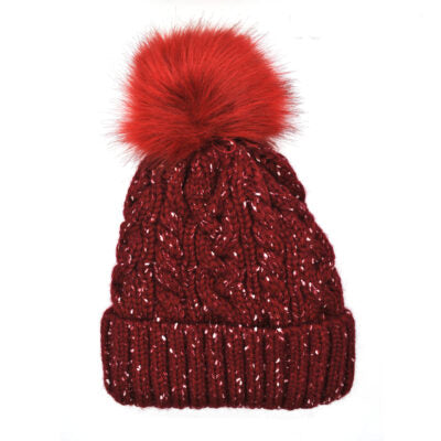 Speckled woolie furry tassel top beanie - LC6800-4