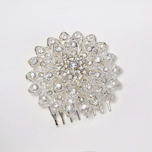 Statement crystal multi petal flower hair comb - LH4611