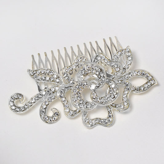 Crystal cutout rose and swirl hair comb - LH5060