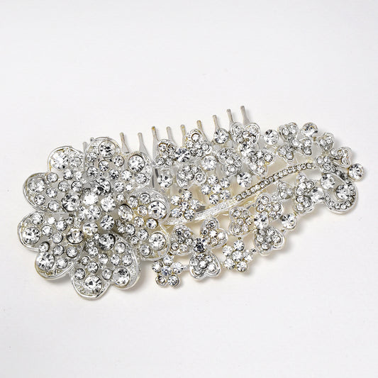 Crystal cutout flower and 3 leaf clover hair comb - LH5063