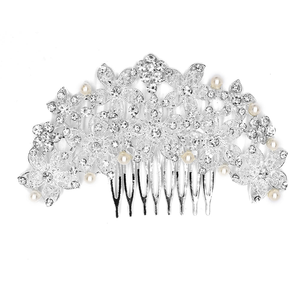 Clustered flower crystal and pearl comb - LH5069 - LH5069