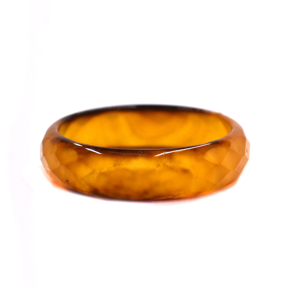 Glass amber faceted band ring