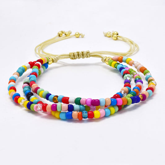 Fashion adjustable multi strand colourful beaded bracelet on cotton