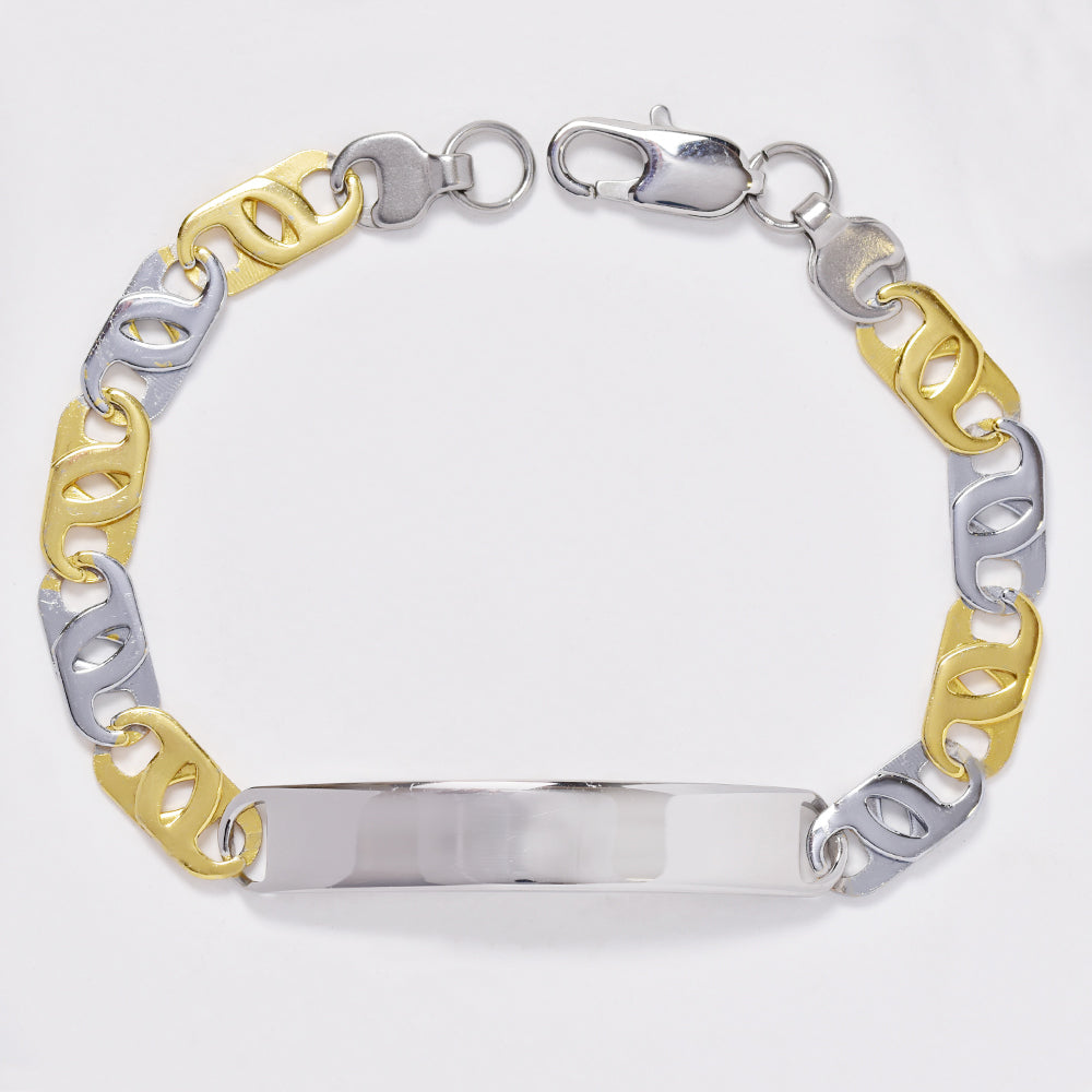 Stainless steel two tone ID tab link bracelet - NCSSB016