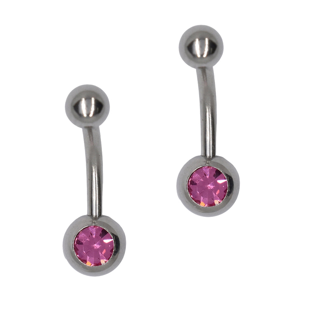 2 Pack Stainless steel pink cubic zirconia belly ring - NCSSBJ005