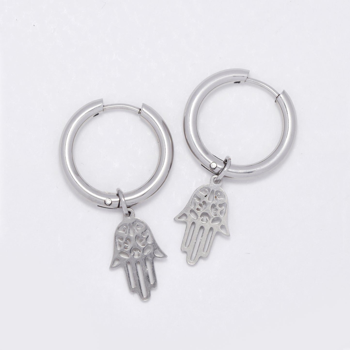 NCSSE029 - Steel 19mm hoop with hamsa charm