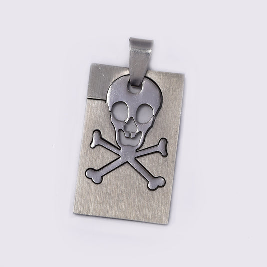 Stainless steel square disk with skull and bones center - NCSSP036