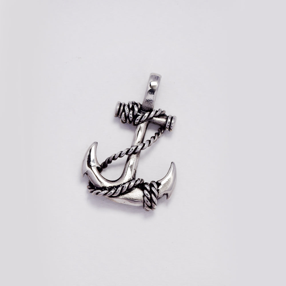 Stainless steel oxidized chain and anchor pendant - NCSSP044