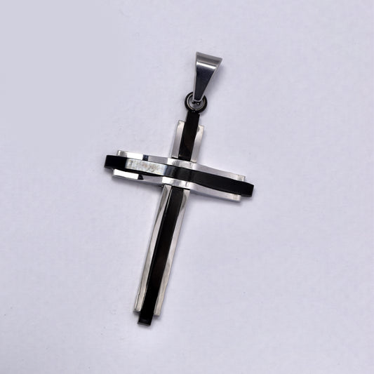 Stainless steel  43mmX30mm black and silver cross pendant