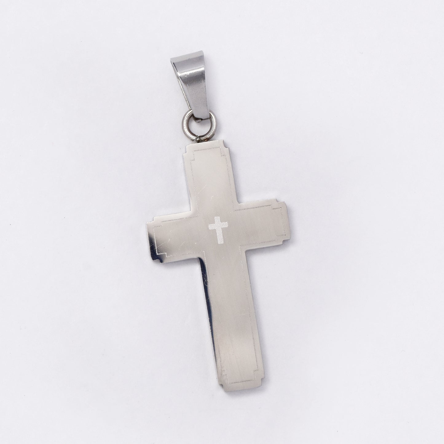 NCSSP052 - Steel 35mm x 20mm framed cross pendant