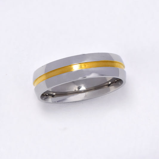 Stainless steel two toned ring with gold center line - NCSSR023