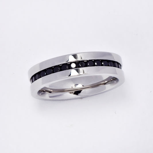 Stainless steel 6mm band with black cubic zirconia center line - NCSSR025i