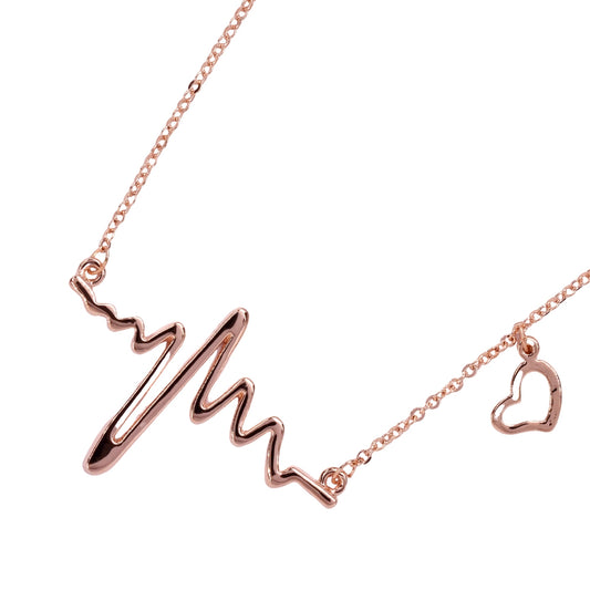 Rose gold heartbeat with heart necklace
