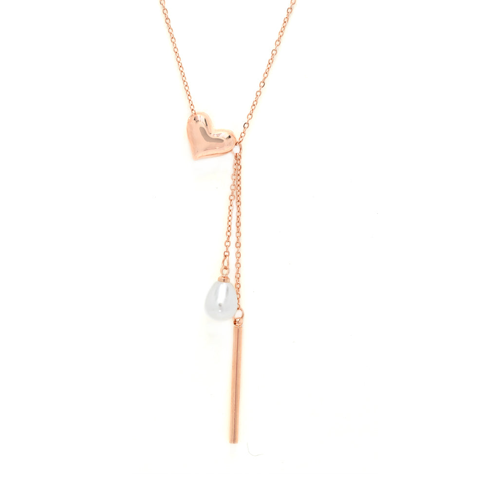 Premium rose gold heart and pearl Y chain