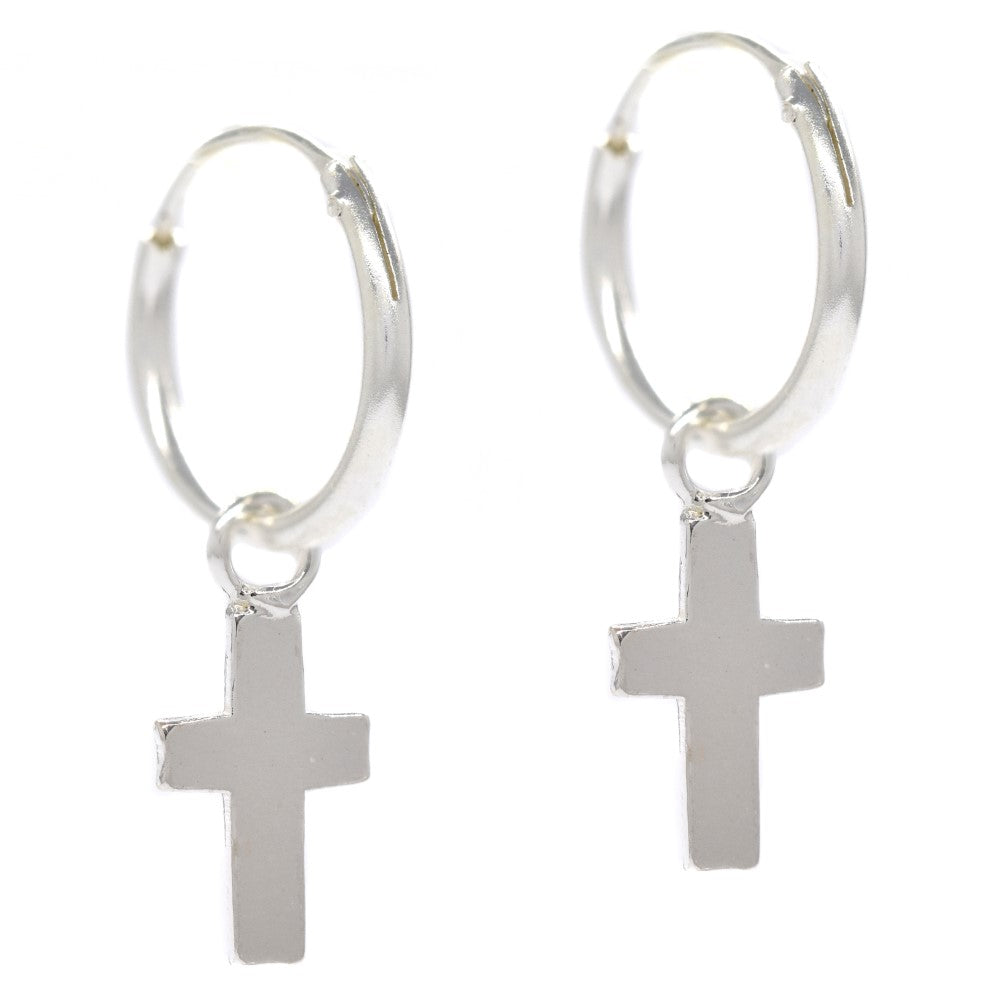 925 Silver cross drop huggie earrings - SBE011