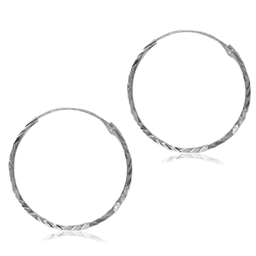 925 Silver 30mm x 1.5mm textured hoop earring - SBE029