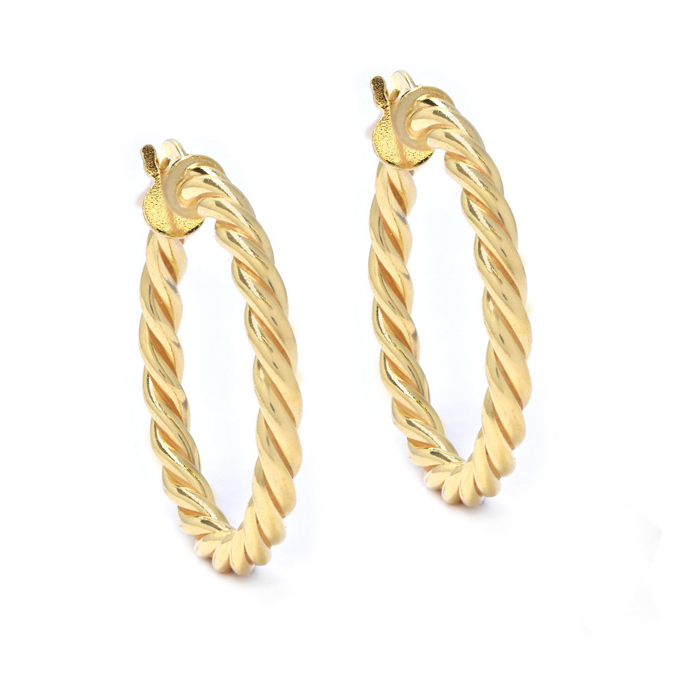 925 Silver gold rope hoop earrings - SE1031