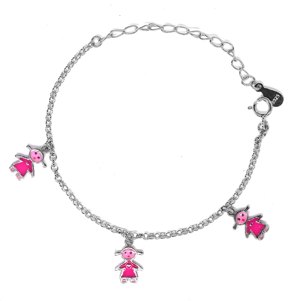 925 Silver 3 enamel girl charm bracelet - SGB939