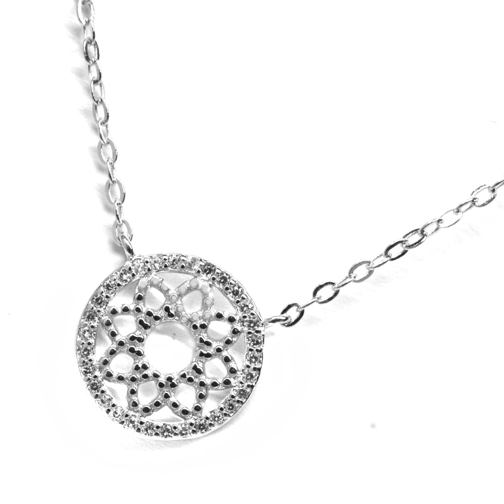 925 Silver round flower inside necklace - SGN5143