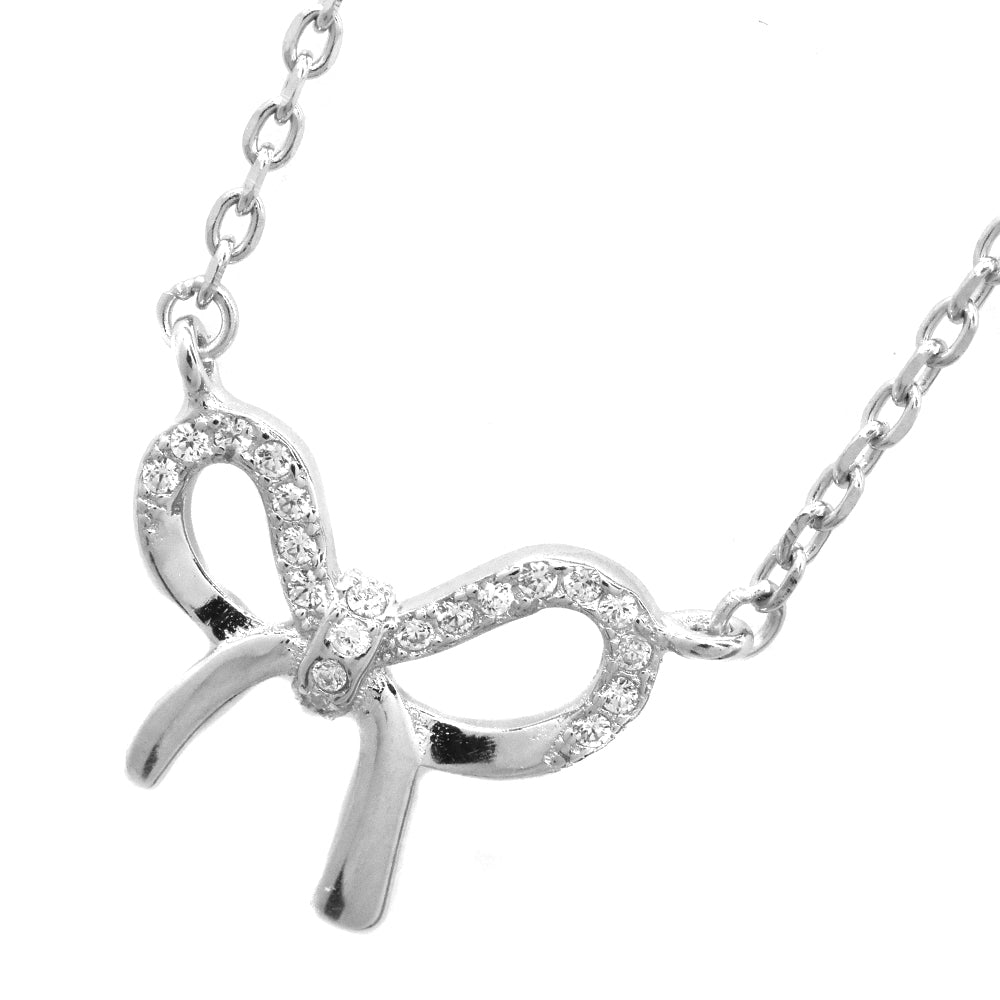 925 Silver cubic zirconia bow necklace - SGN6051