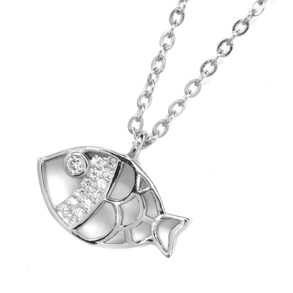 925 Silver cubic zirconia fish necklace - SGN6109