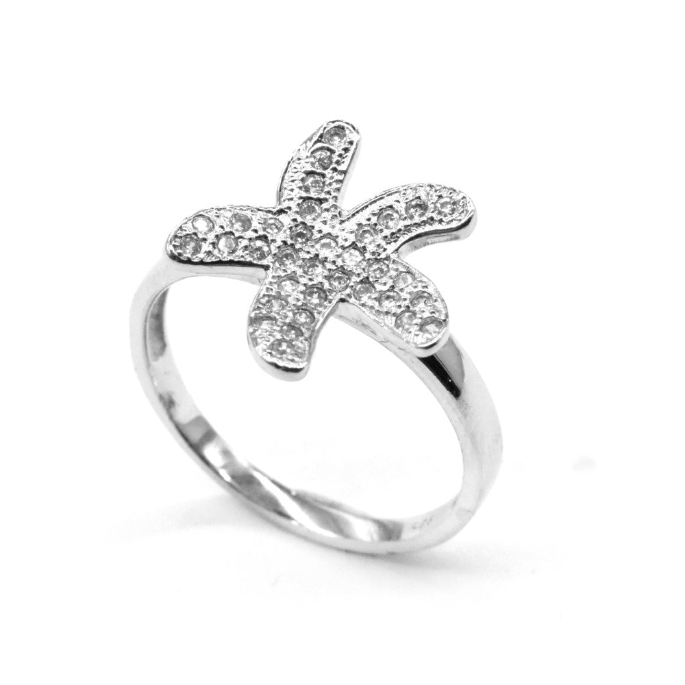 925 Silver starfish cubic zirconia ring - SGR017