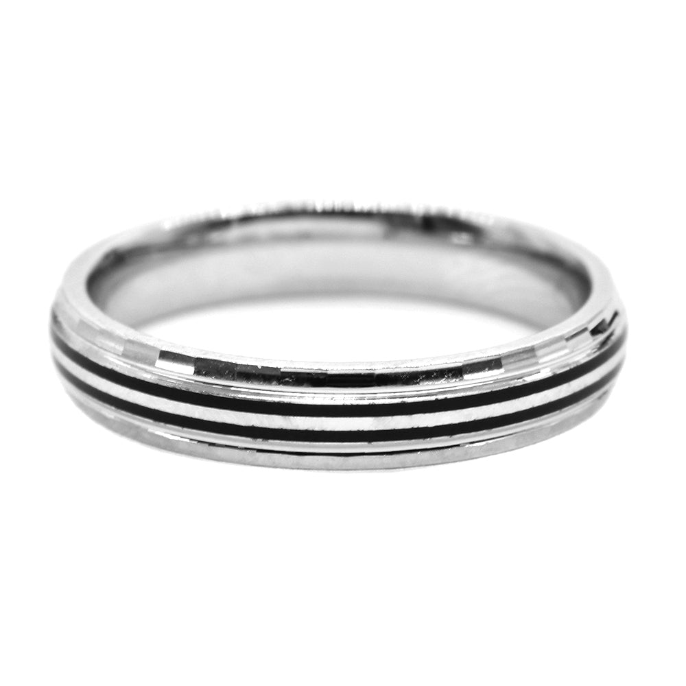 925 Silver thin double black line ring - SGR4549