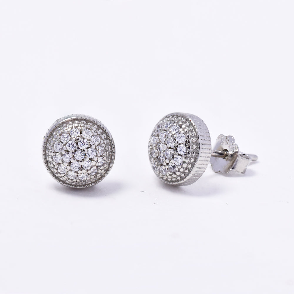 925 Silver domed cubic zirconia pave stud earrings - SME2958