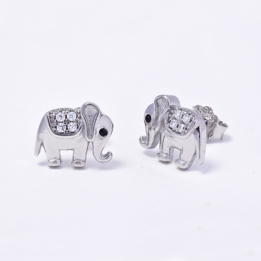 925 Silver cubic zirconia elephant stud earrings - SME2969