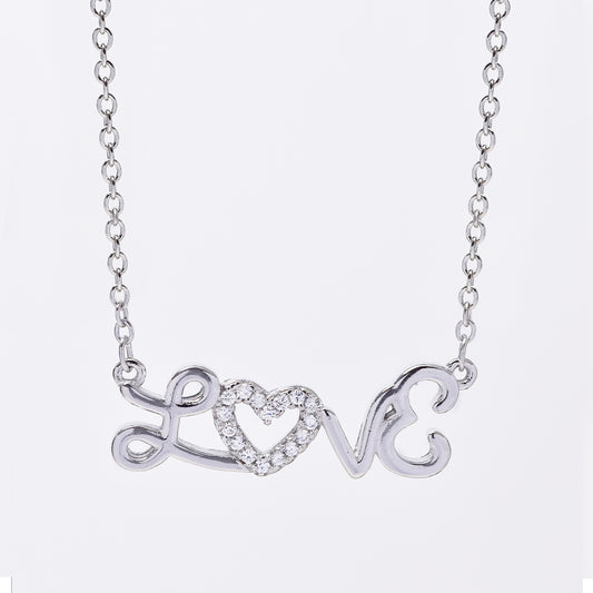925 Silver cubic zirconia with love pendant attached to chain