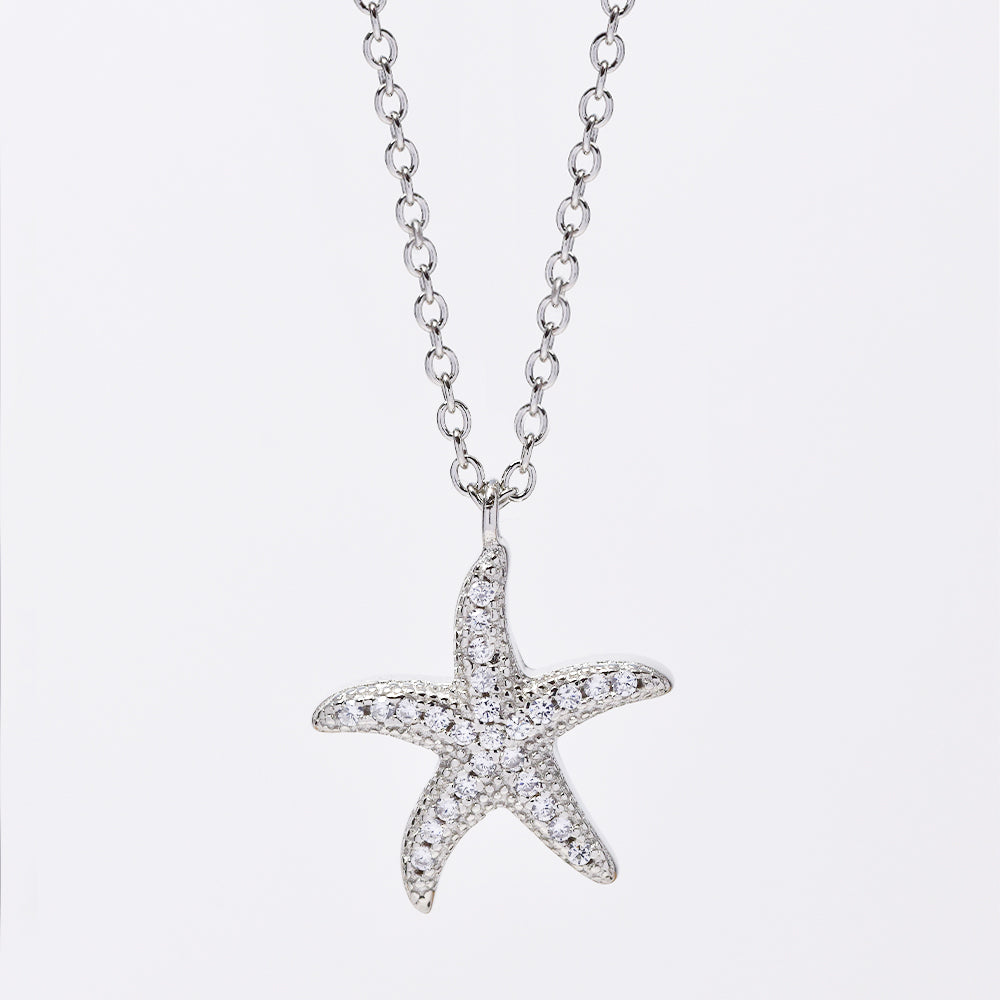 925 Silver cubic zirconia sea star pendant on chain - SMN2980