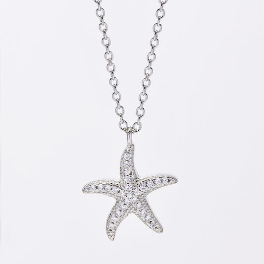 925 Silver cubic zirconia sea star pendant on chain