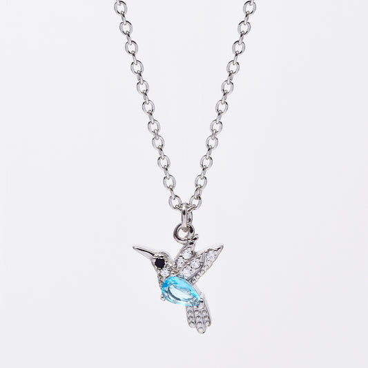 925 Silver cubic zirconia and colour stone bird in flight pendant on chain