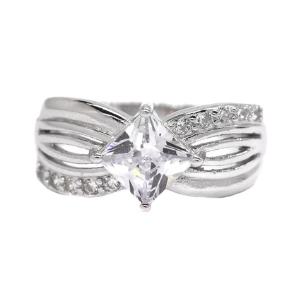 925 Silver twisted square Cubic zirconia ring - SMR2558