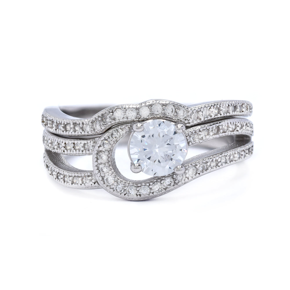 925 Silver round curve split shank and band cubic zirconia ring set - SMR2940