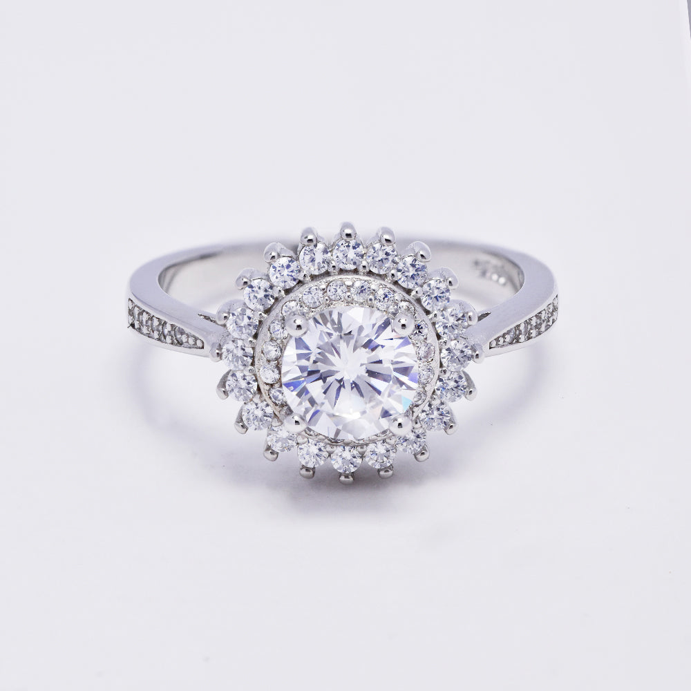 925 Silver round cubic zirconia double row halo ring - SMR2984