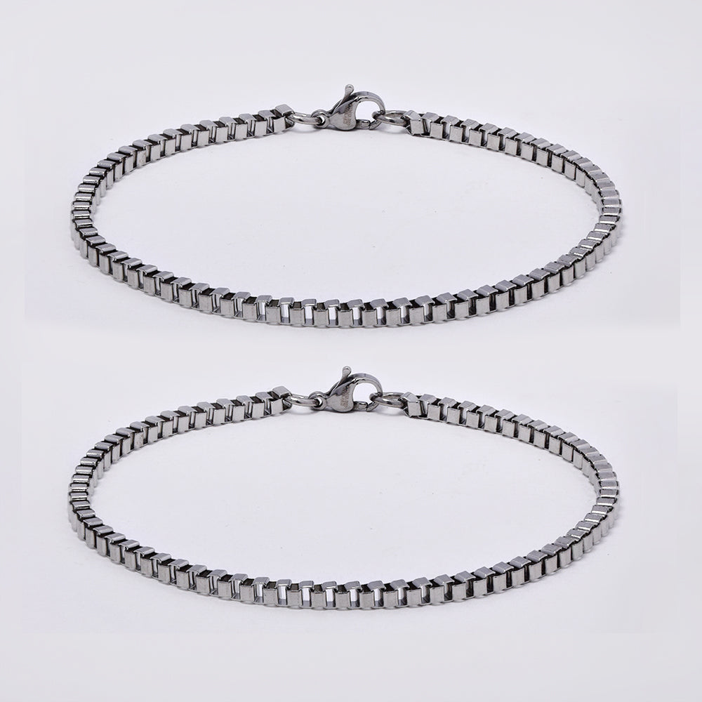 Stainless steel 2 pack box bracelet - 3mm x 22cm - SSBOX-3X22