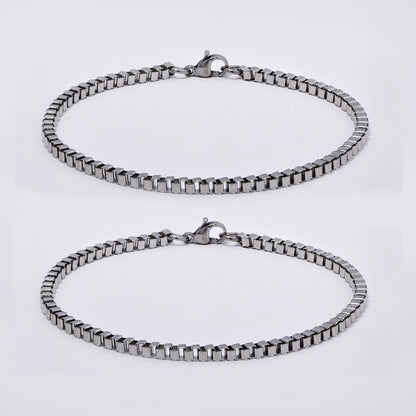 Stainless steel 2 pack box bracelet - 3mm x 22cm - SSBOX-3X22