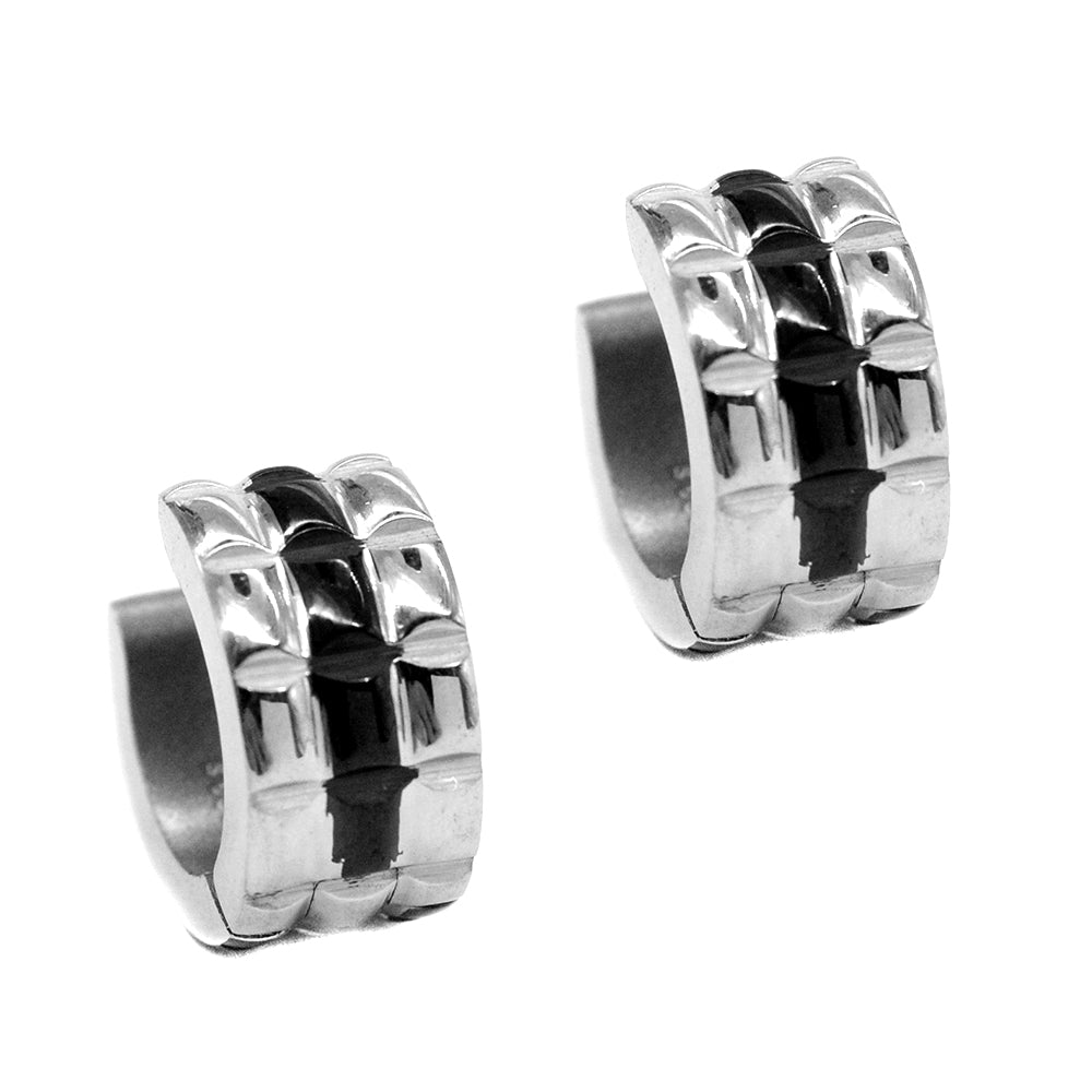 Stainless steel textured two tone huggie earrings - SSE1541