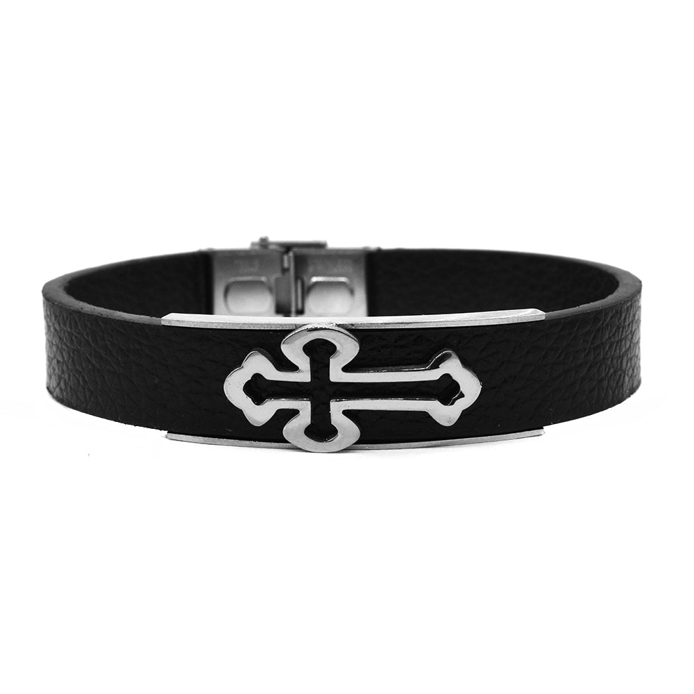 Stainless steel leather cross bracelet - SSGB9134