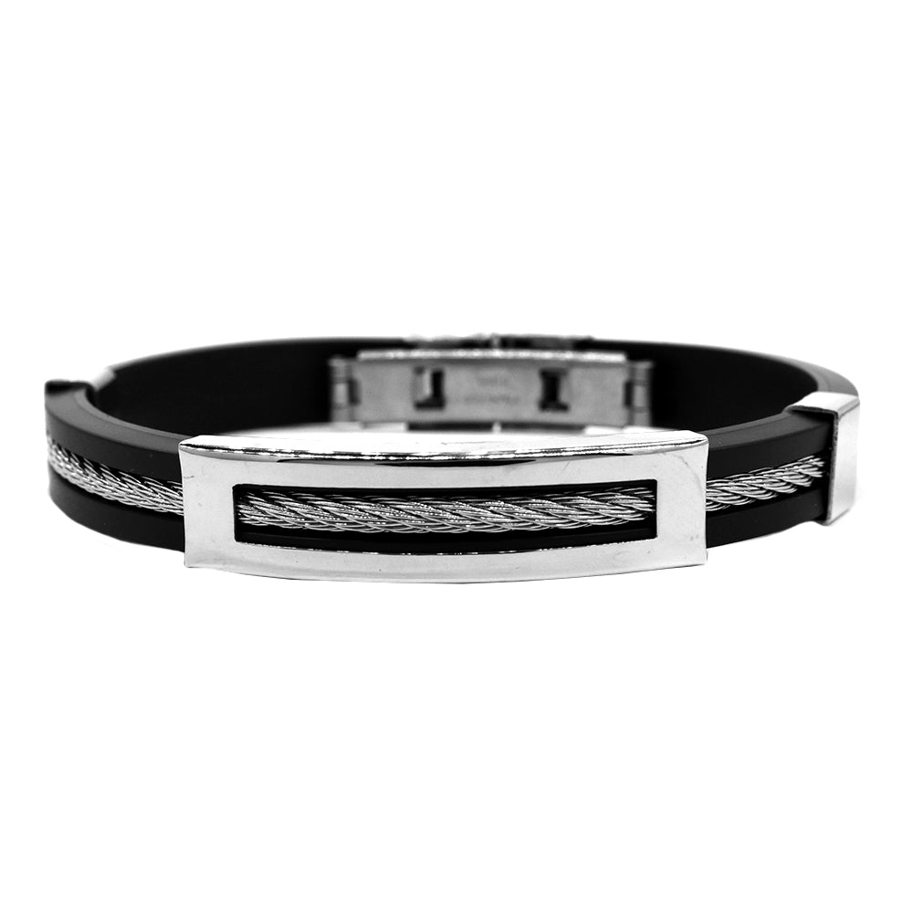 Stainless steel rubber wire insert ID bracelet - SSGB9265