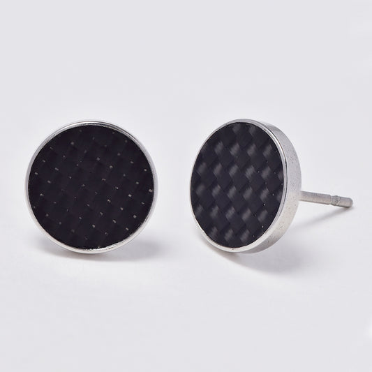 Stainless steel black carbon fibre stud earring - SSGE1140