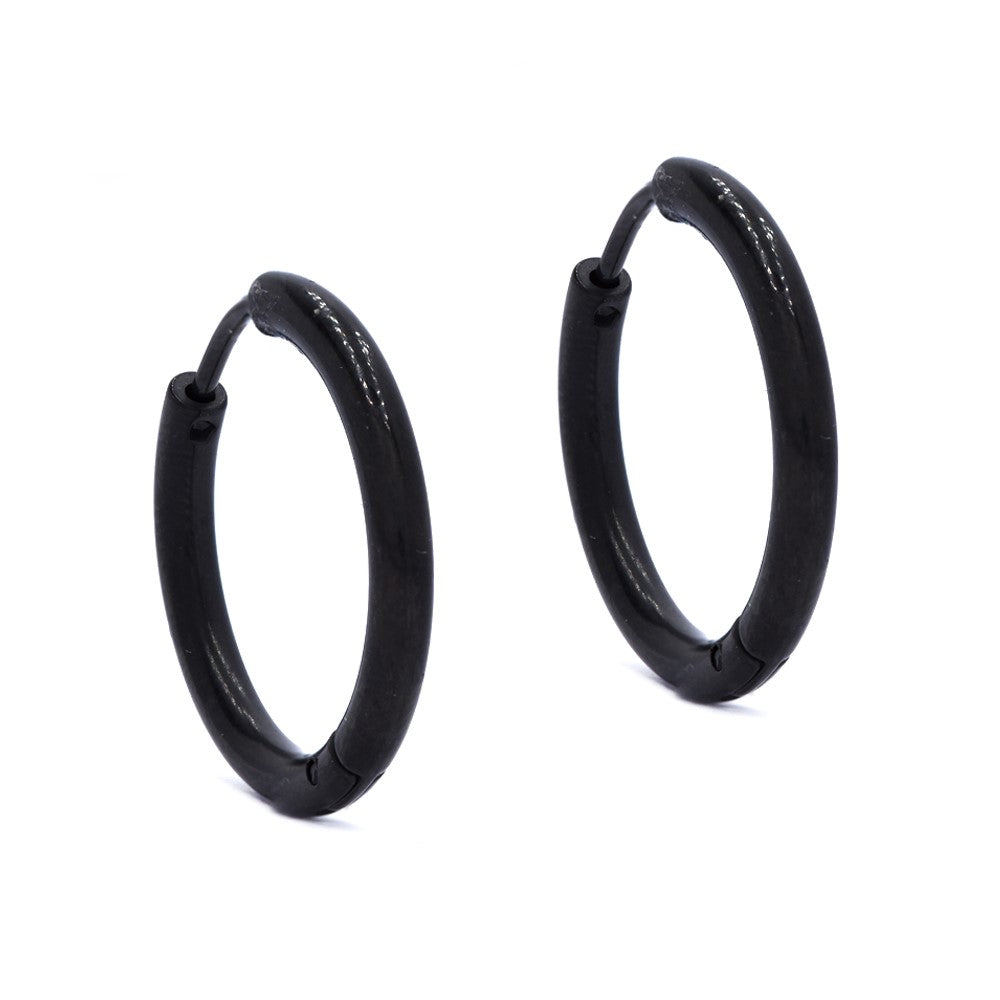 Stainless steel black huggie 20mm earrings - SSGE804